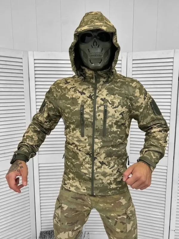 Осенняя тактическая куртка SOFT-SHELL пиксель (SQUAD)