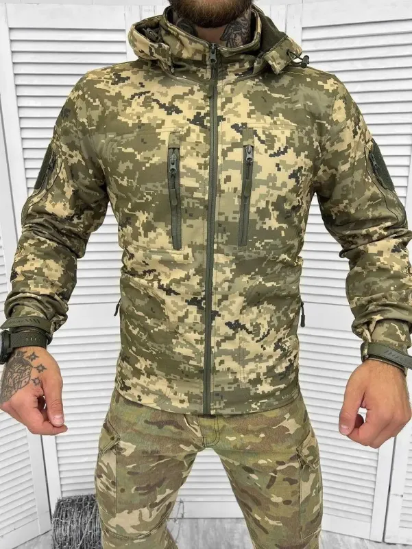 Осенняя тактическая куртка SOFT-SHELL пиксель (SQUAD)
