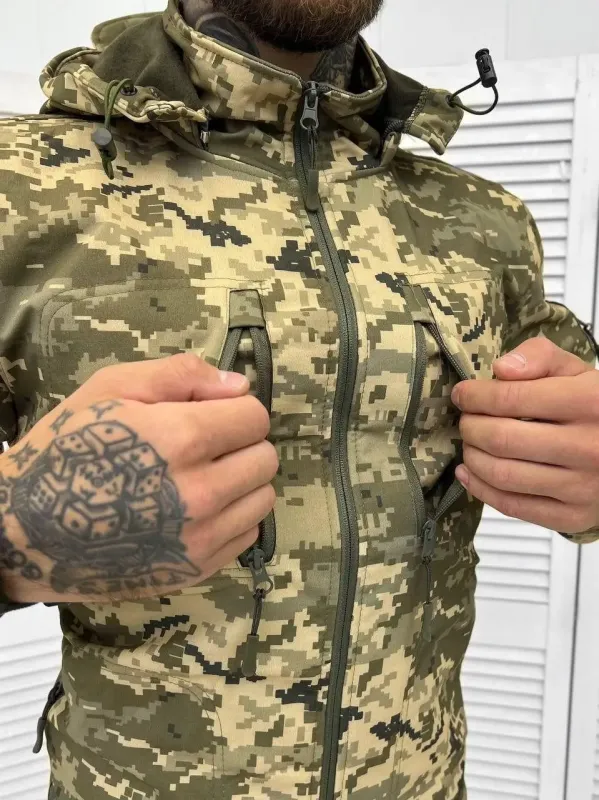 Осенняя тактическая куртка SOFT-SHELL пиксель (SQUAD)