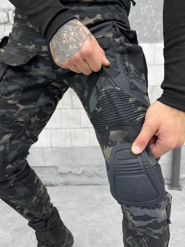 Военные штаны с наколенниками (Black) G3 (Мультикам)