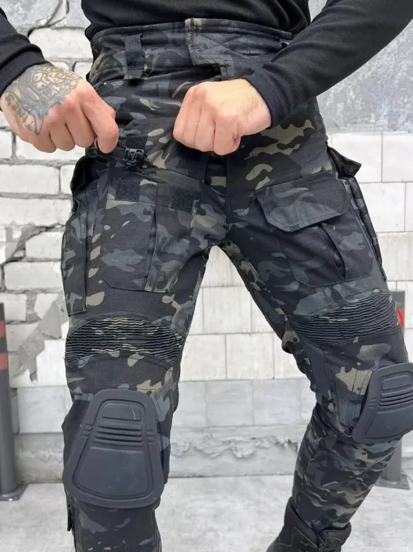Военные штаны с наколенниками (Black) G3 (Мультикам)