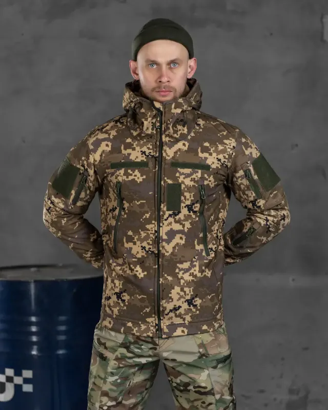 Военная демисезонная куртка SOFT-SHELL Пиксель (Корд)