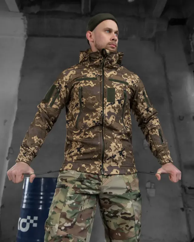 Военная демисезонная куртка SOFT-SHELL Пиксель (Корд)