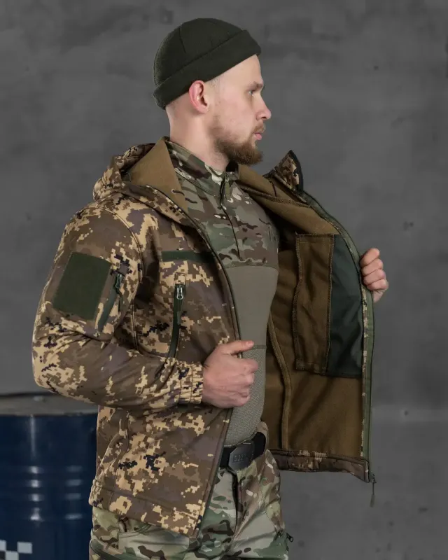 Военная демисезонная куртка SOFT-SHELL Пиксель (Корд)
