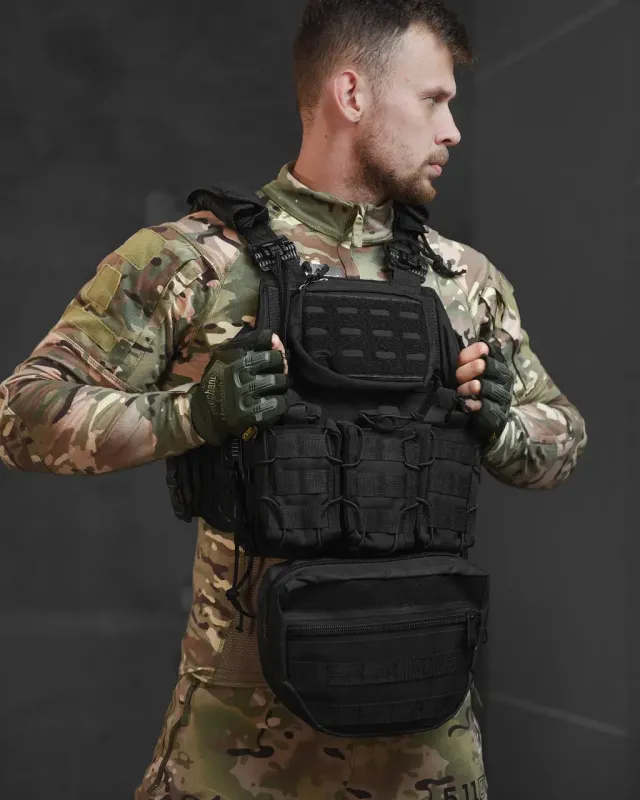 Тактическая плитоноска с напашником Single Sword black МТ5150